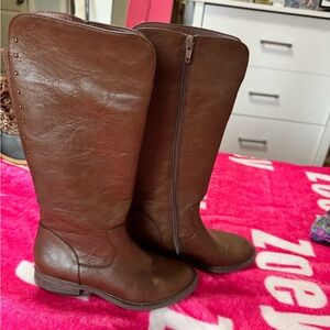 Girls Brown Knee-High Leather Boots